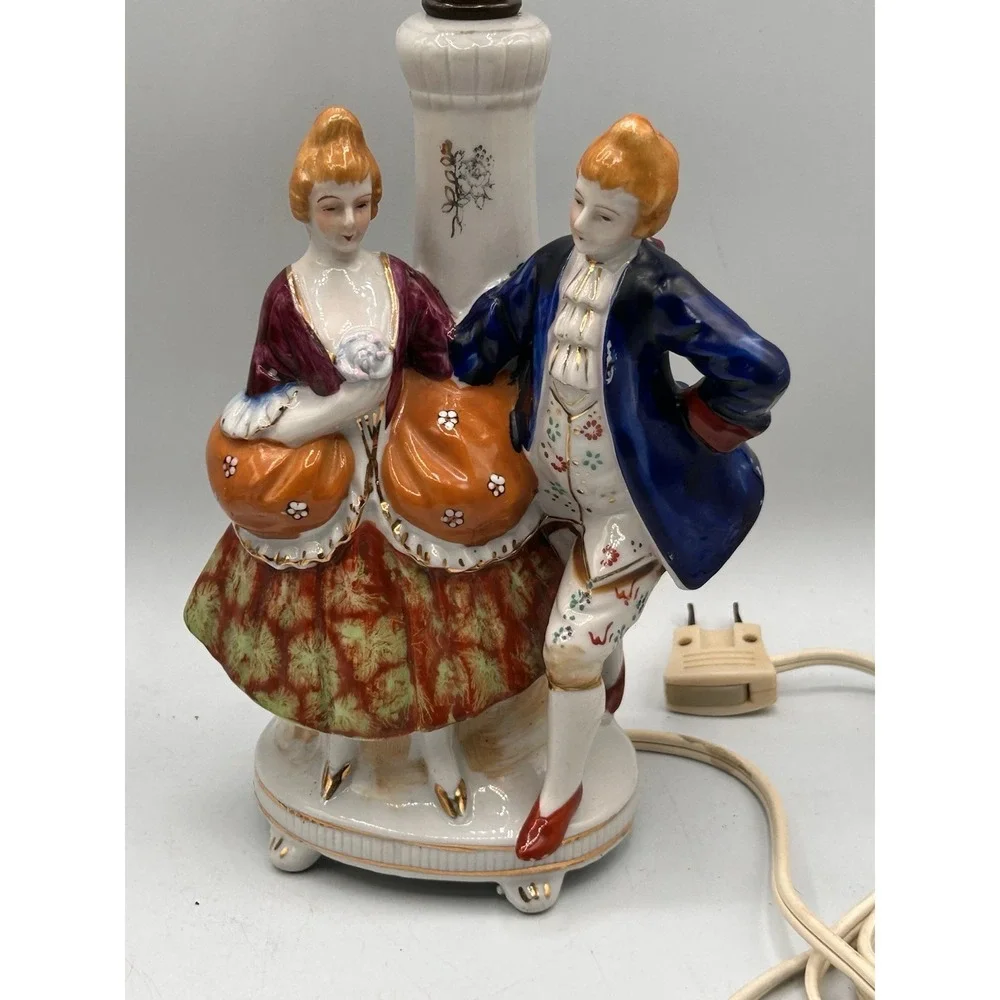 PAIR VINTAGE VICTORIAN‎ COLONIAL COUPLE FUGURINE LAMP HANDPAINTED NIPPON JAPAN